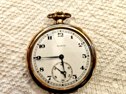 RUNNING Antique 1919 Illinois 12s Pocket Watch 19J Elite Adjusted 3 Pos AS-IS
