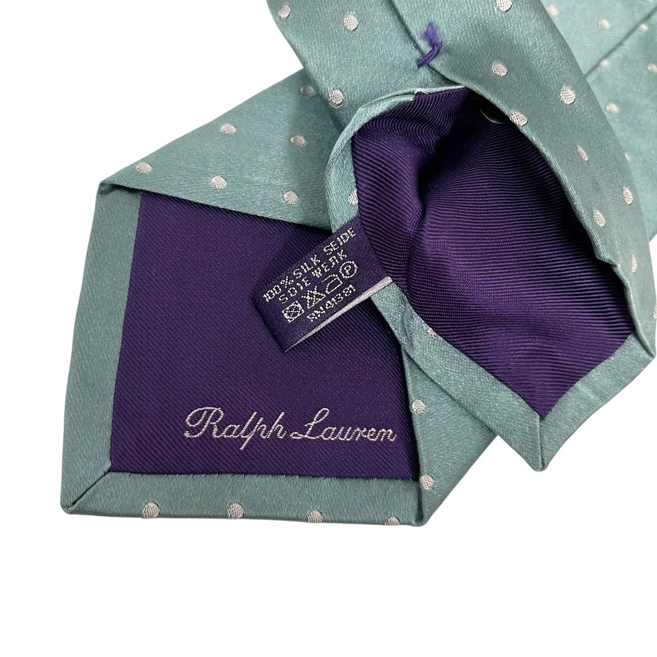 Ralph Lauren Purple Label Men's Tie Polka Dot Green Silk 3 5/8" (W) x 58.5" (L) - Image 3 of 4