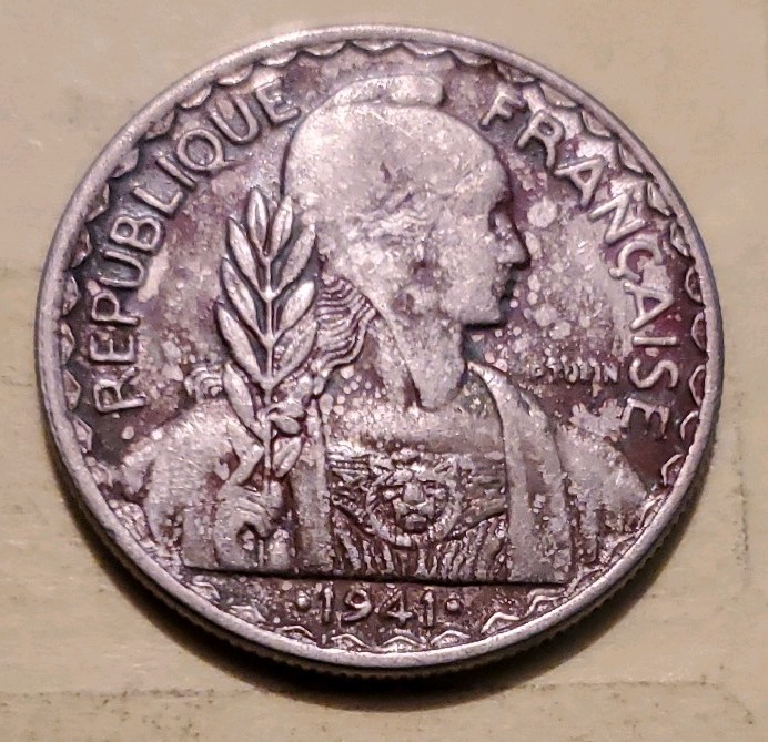 1941 S French Indo China 20 Cent Coin