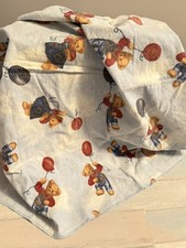 Vintage Blue Jean Teddy Bear Balloons Clouds Fleece Receiving Baby Blanket