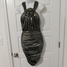 EXPRESS Metallic Rosette Halter Mini Sheath Dress Women's Size S