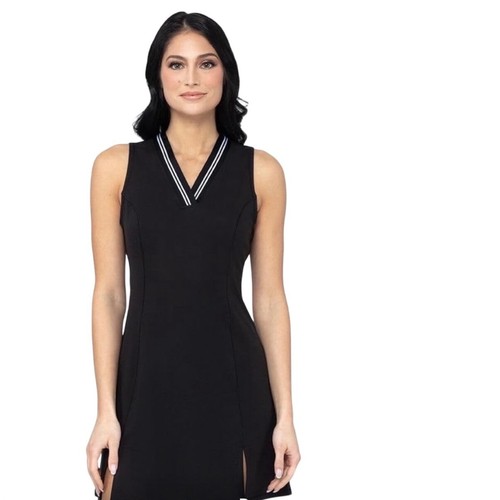 90 Degree by Reflex Womens Black Sleeveless Tennis Golf Dress V-Neck Small