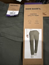 New Eddie Bauer Men  s Canvas Utility Stretch Pants, Green, Size 40X30
