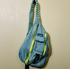 Kavu Rope Sling Bag Aqua Blue  Gray Canvas Neon Green Detail
