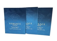 3 X Versace Eros Eau De Toilette .03oz 1ml CARDED SAMPLE FOR MEN.