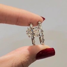 2 CT Oval Cut Moissanite Wedding Bridal Ring Set 14K White Gold Plated For Women