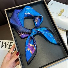 100 Mulberry Silk 26" Square Scarf Women Neckerchief Wrap Blue Purple Scrawl