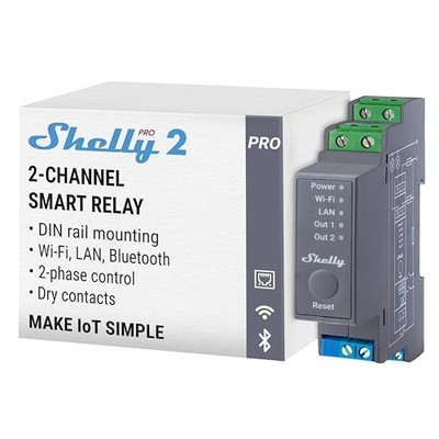 Shelly Pro 2 LAN WLAN 2-Kanal DIN-Schienen Relais 25A potentialfrei