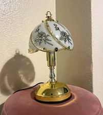 Floral touch dimming Glass Shade Table Lamp Gold/White glittery vintage
