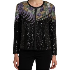 Vintage Stenay Evening Jacket Silk Beaded Sequin 1980's Party Cocktail Black 2X