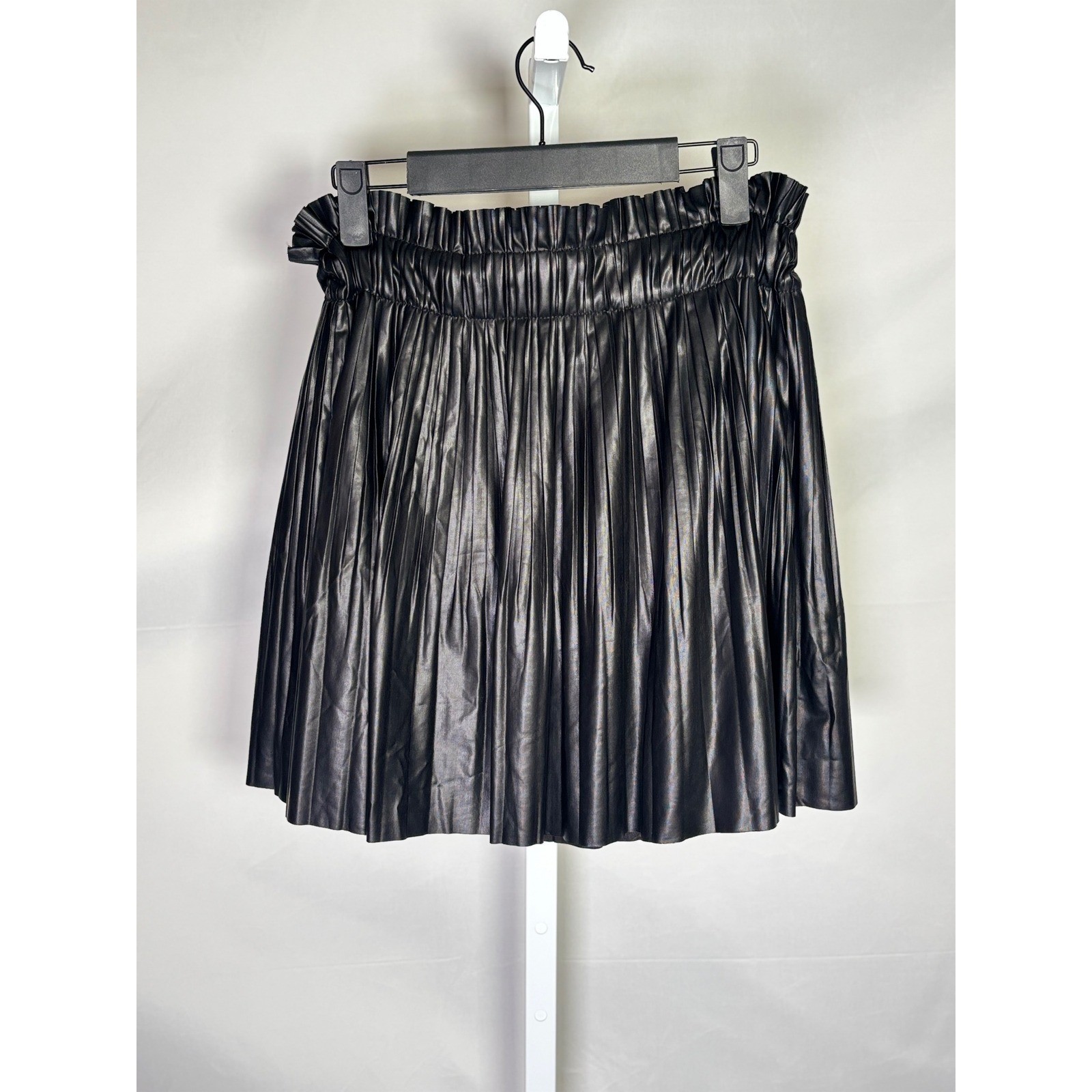 Zara Black Faux Leather Pleated Paperbag Skort Mini Skirt Shorts Womens Size M
