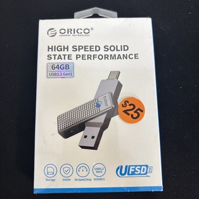 ORICO 64GB Dual USB Flash Drive USB-C & USB-A Mini Thumb 64GB, Silver 
