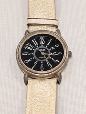 Vintage 1988 Unisex GUESS Silver Tone White Leather Classic Quartz Watch 34mm