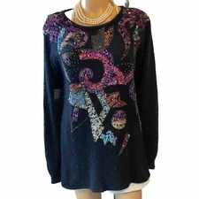 Vintage 90s Forenza Artsy Black Silk Angora Sweater Women S Stretch Whimsigoth
