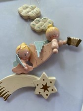 Vntg Originals IRMI Musical Nursery/Baby Mobile Angel Wood With Rattles