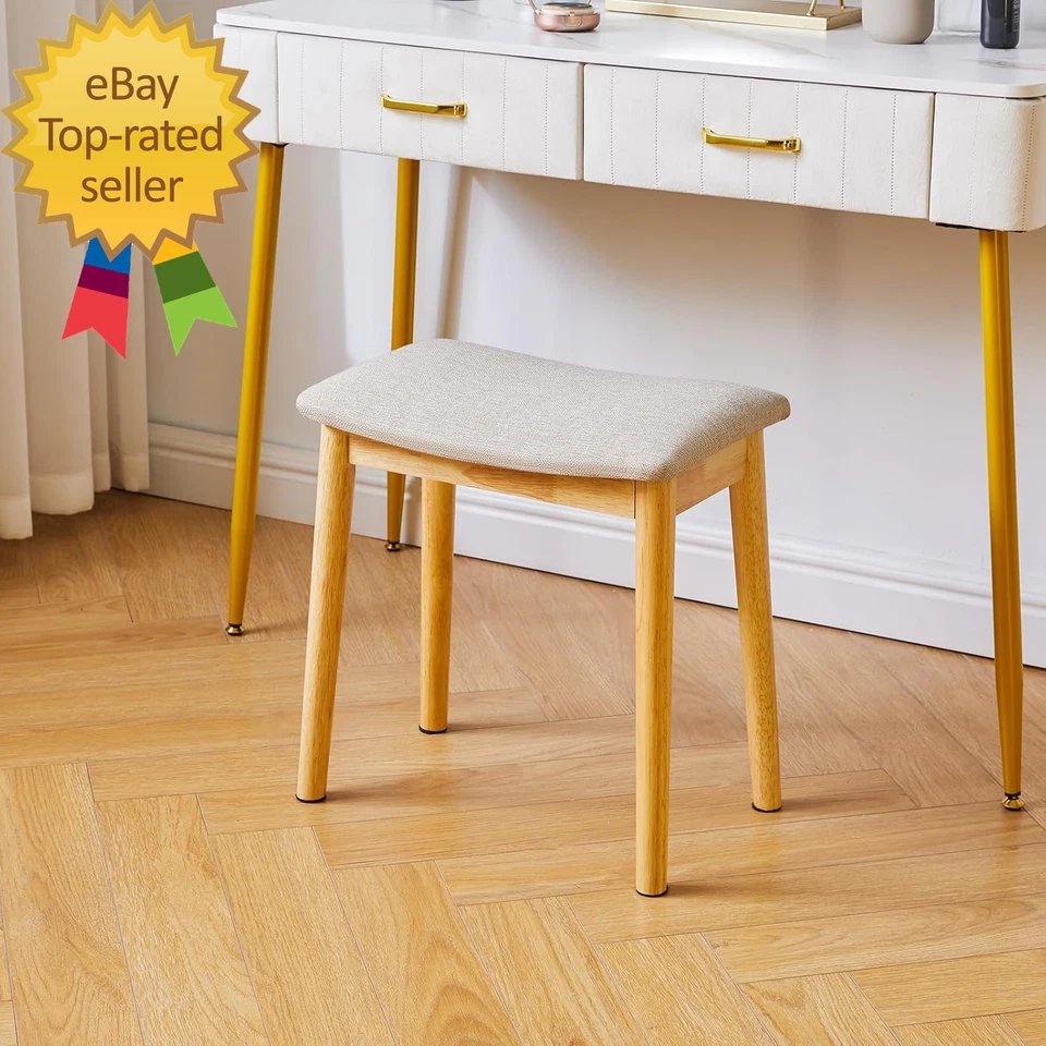 Saddle Cushion Vanity Stool Chair Foot Rest Stool with Solid Wood Legs Modern Va - Image 2 of 4