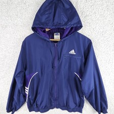 Vtg Adidas Track Jacket Mens Medium Mesh Lined Y2K Hooded Streetware Purple Trim
