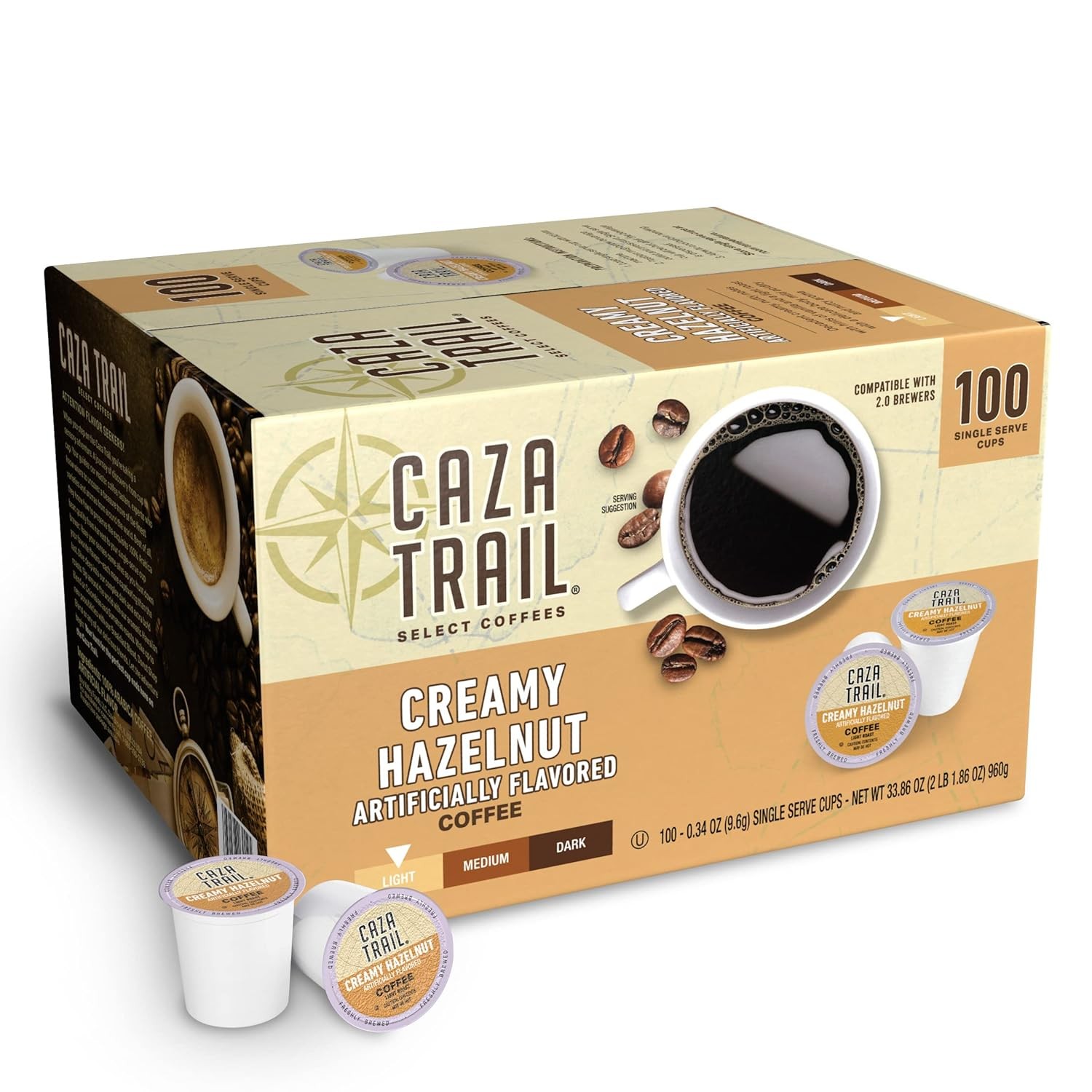 Caza Trail Coffee Pods, Creamy Hazelnut, Single Serve 100 Co