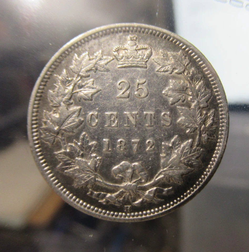 Cuarto de plata Canadá 1872-H 25 centavos, BONITO GRADO, Queen Victoria Foto 4 de 4