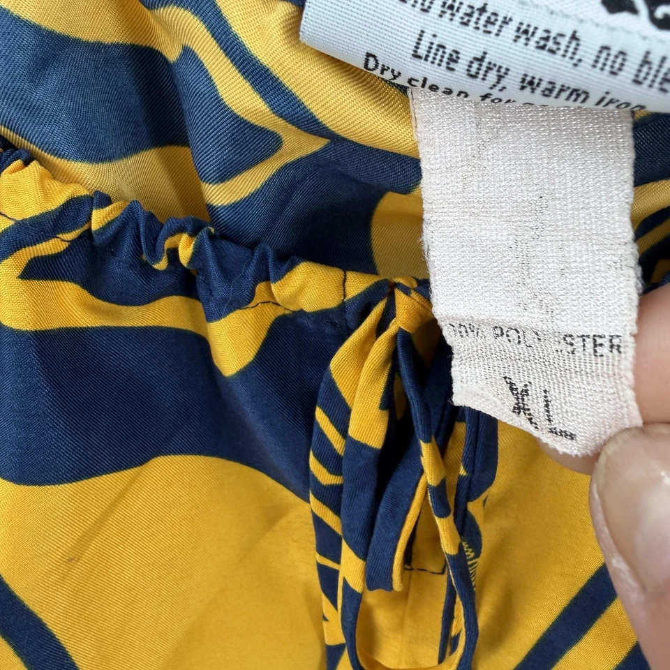 Manuheali'i Shirt Womens XL Yellow Navy Hawaiian Peasant Boho Puff Sleeve Blouse - Image 4 of 4