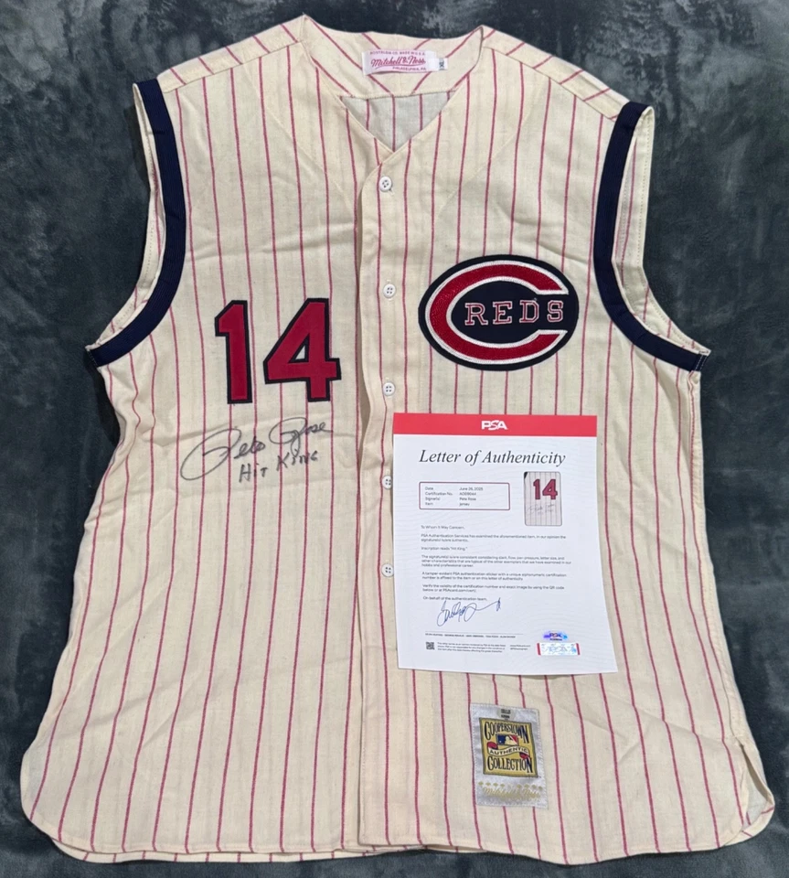 Pete Rose "Hit King" Signed Original Mitchell & Ness (M&N) Reds Jersey Auto PSA - Image 2 of 4