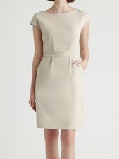 Quince Ultra-Stretch Ponte Cap Sleeve Dress Ecru Sheath Pocket NWT New XL