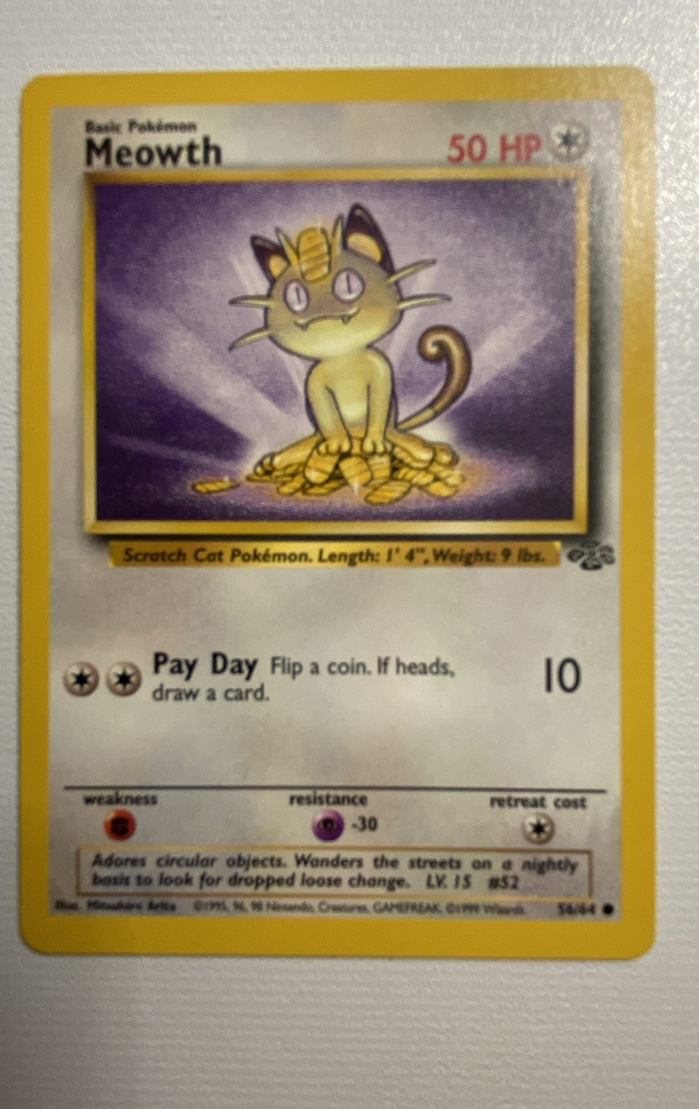 Pokémon TCG Meowth Jungle 56/64 Regular 1999-2000 Wizards Base Set Copyright...