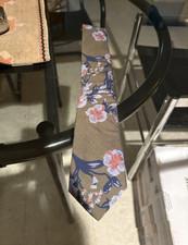 Goodfellow  Co Men's Slim Tie Floral Flower Pattern Brown Blue Pink White
