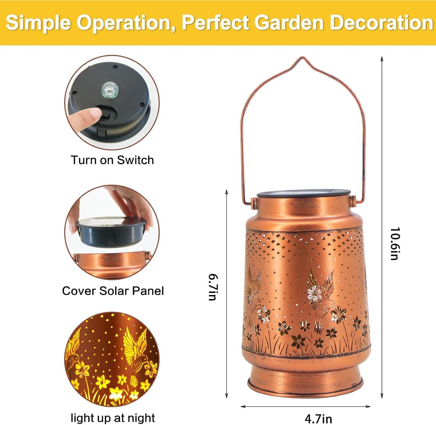 Solar Lantern Hanging Light LED Hummingbird Outdoor Garden Lamp Waterproof Decor