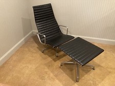 Herman Miller Eames Aluminum Group Lounge Chair and Ottoman Black Leather