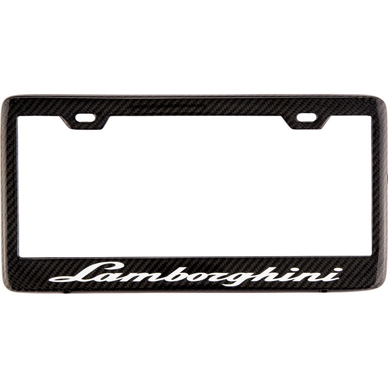 Lamborghini White Lettering Real Carbon Fiber License Plate Frame