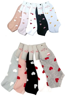 Neu 5 Paar Damen Sneaker Socken Sneakers Söckchen Damen Herz Motiv BL2012/BL2032