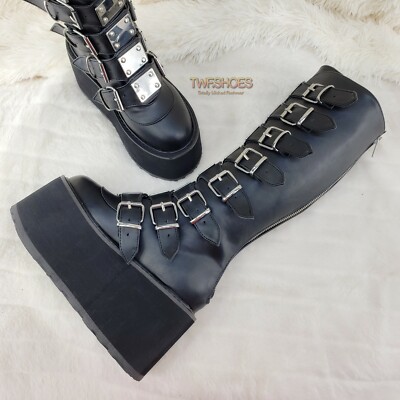 Demonia Damned 225 Stivali Con Plateau A Met&agrave; Polpaccio Neri &ndash; Infinity Leather