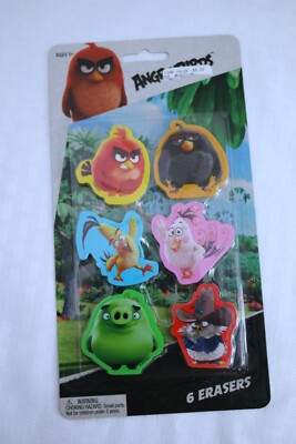 NEW Angry Birds 6 Erasers Sealed Ages 5+
