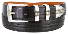 Men's Belt Designer Double Center Stitched Casual Dress Leather Belt 1-1/8" Wide