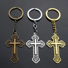 3x PCS Cross Design Christian Keychain Pendant Key Chain Ring Gift - 3 Colors
