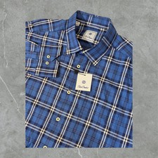 NEW David Donahue Shirt Men XXL Button Up Long Sleeve Pocket Blue Plaid