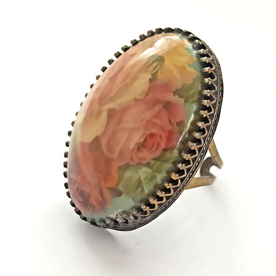 Michal Negrin Ring Rose Cabochon Romantic Victorian Revival Statement Prong Gift