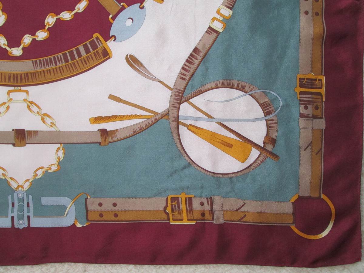 Foulard Carré En Soie Vintage 88x88 Cm Bleu Et Beige - Foulard Bandana Femme Occasion
