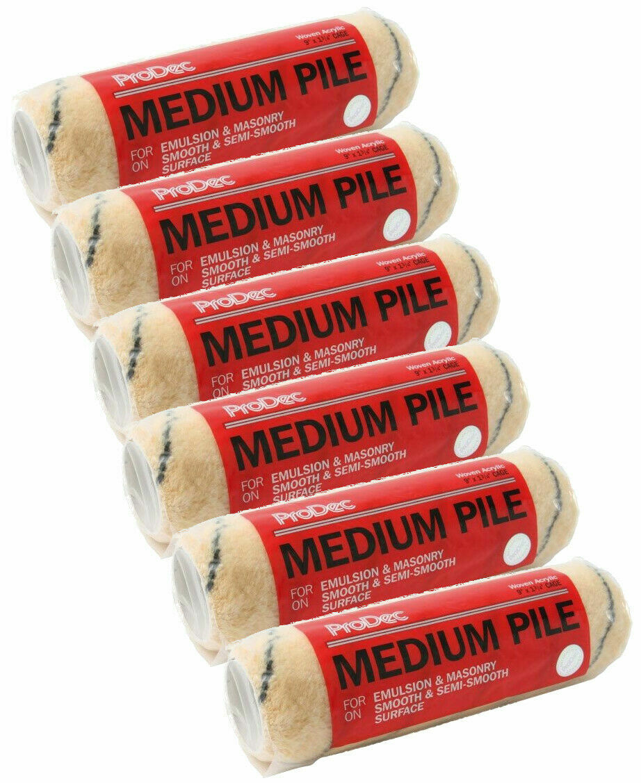 Prodec 9"" Medium Pile Paint Roller Sleeve x 6, 1.75"" Core Microfibre Refill