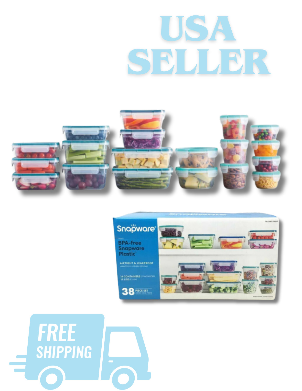 Snapware 38-Piece Plastic Food Storage Set BPA-Free Airtight Leakproof Lids