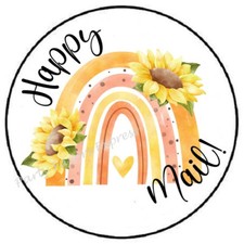 HAPPY MAIL SUNFLOWER RAINBOW ENVELOPE SEALS LABELS STICKERS PARTY FAVORS
