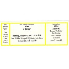 STYX Concert Ticket Stub VENTURA CA 8/6/01 COUNTY FAIRGROUNDS THE GRAND ILLUSION