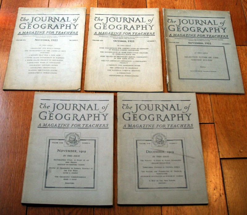 The Journal of Geography 5 Magazines Nov. Dec. 1919 & Sept. Oct. Nov. 1922 LOT