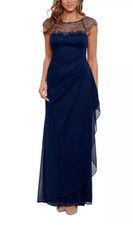 Xscape Dress Blue 16 Long Beaded Ruffle Wedding Cruise Formal Mother of Bride