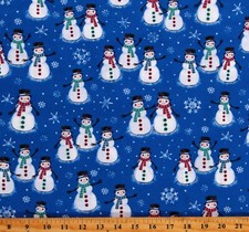 Cotton Snowmen Snowman Winter Christmas Blue Fabric Print by the Yard D507.53