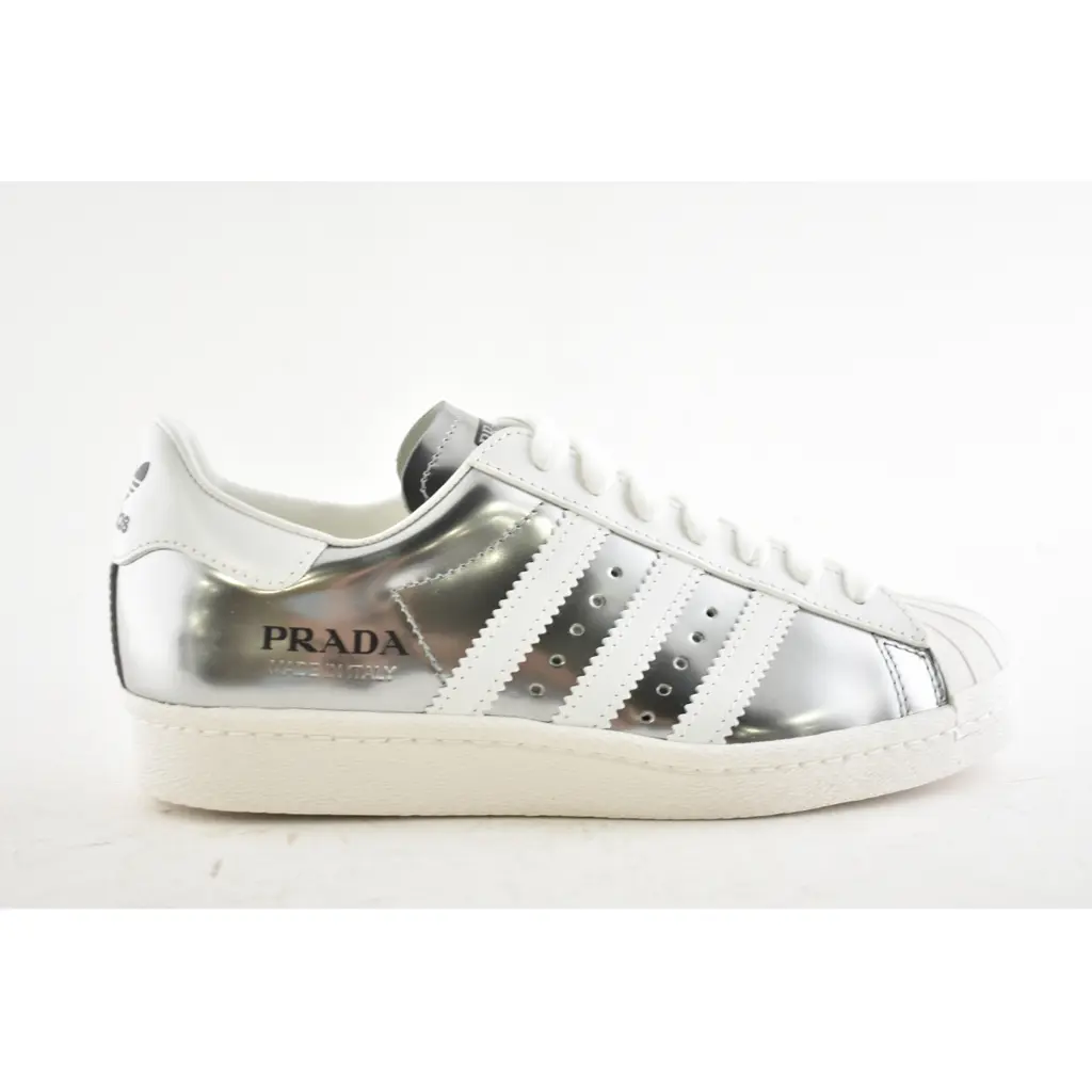 Prada x Adidas Superstar Silver Low Top Flat Trainer Sneaker Mens
