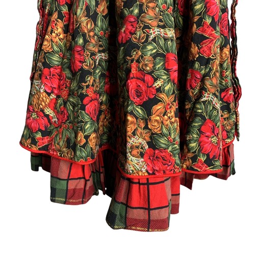 Vintage 90s Daisy Kingdom Girls Holiday Dress 8 Black Red Floral Plaid - Picture 5 of 8