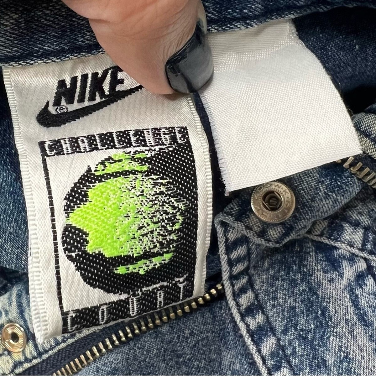 Vintage Nike Challenge Court Distressed Denim Bomber Jacket Acid