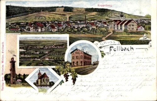 Litho Fellbach in Württemberg, overall view, Kappelberg, train station,... - 10917509 - Picture 1 of 2